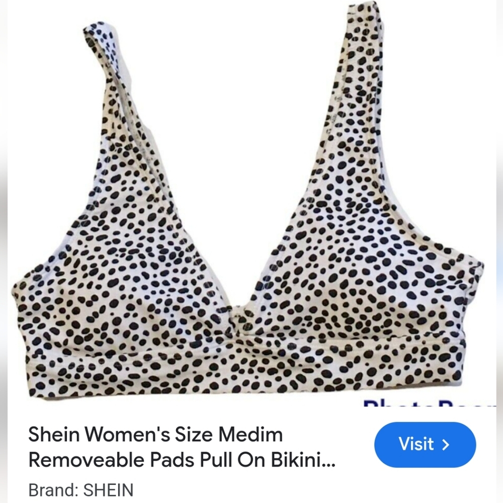 Shein Black and White Polka Dot Pullover Bikini Top (Only) W/ Removeable Pads M